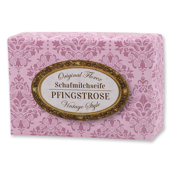 Schafmilchseife eckig 150g "Vintage-Motiv 61", Pfingstrose 