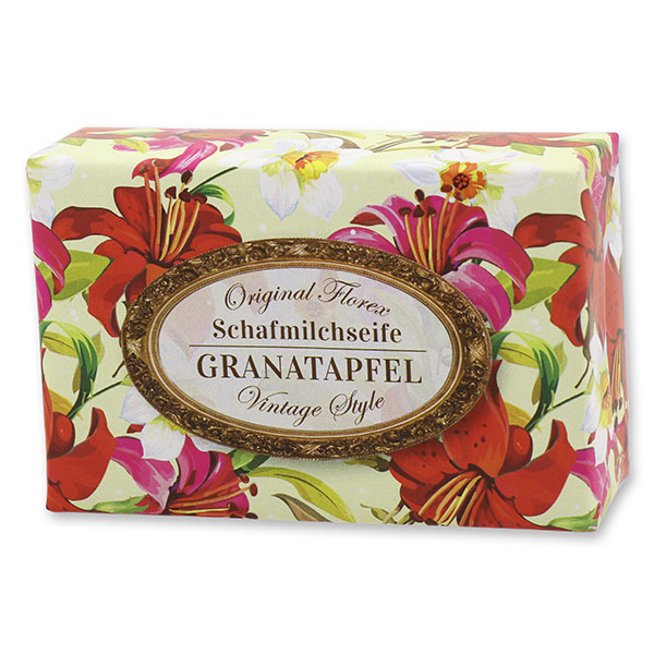 Schafmilchseife eckig 150g "Vintage-Motiv 71", Granatapfel 