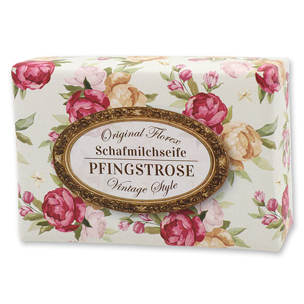 Schafmilchseife eckig 150g "Vintage-Motiv 78", Pfingstrose 