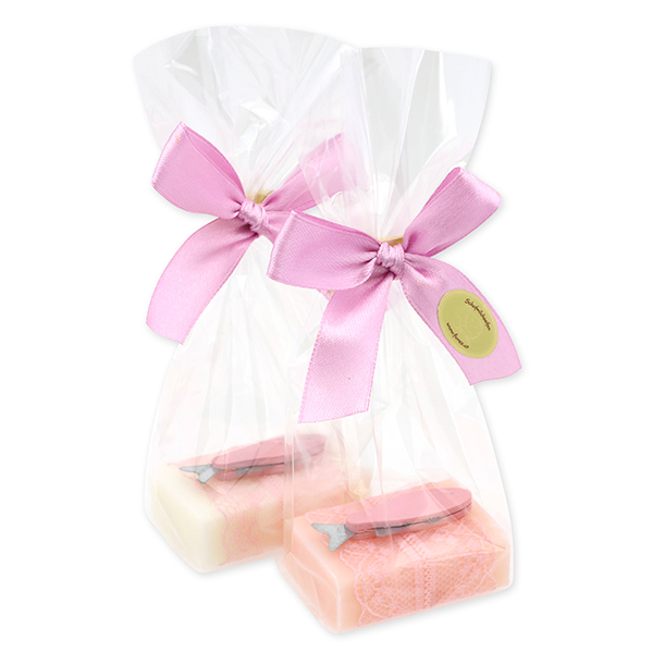 Sheep milk guest soap 25g decorated with a fish in a cellophane, Classic/peony 