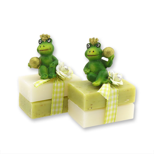 Sheep milk guest soap 2x25g decorated with a frog prince, Classic/verbena 