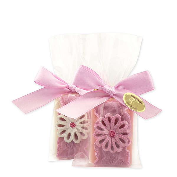 Schafmilchseife Gästeseife 25g, dekoriert mit Blume in Cello, Classic/Pfingstrose 