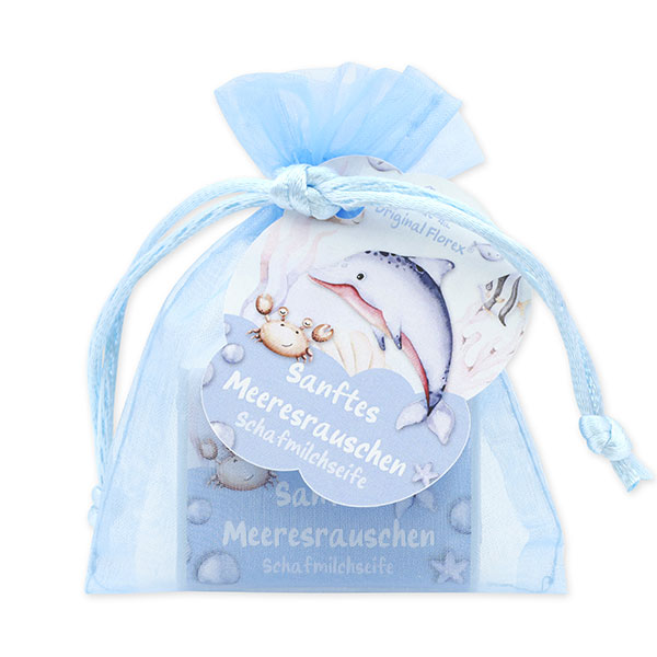 Schafmilchseife eckig 25g im Organzasackerl "Sanftes Meeresrauschen", Wolkenbrise 