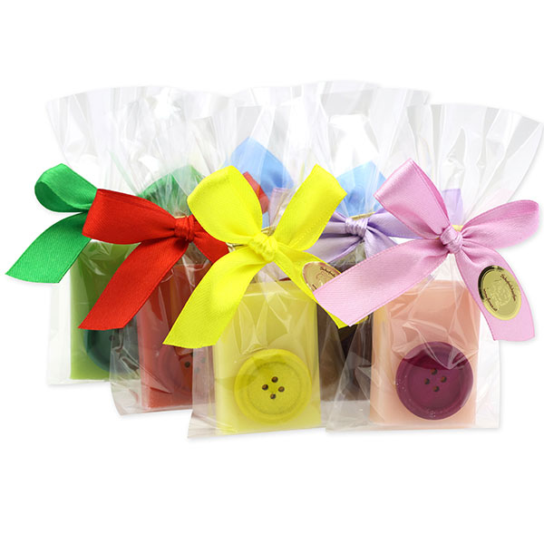Sheep milk guest soap 25g decorated with a button in a cellophane, sorted 