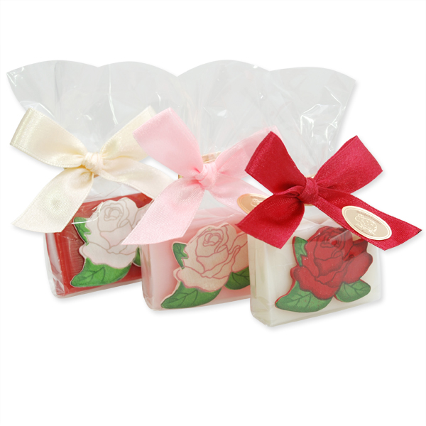 Sheep milk guest soap 25g decorated with a rose, sorted 
