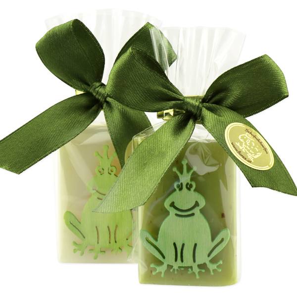 Sheep milk guest soap 25g decorated with a frog in a cellophane, Classic/verbena 