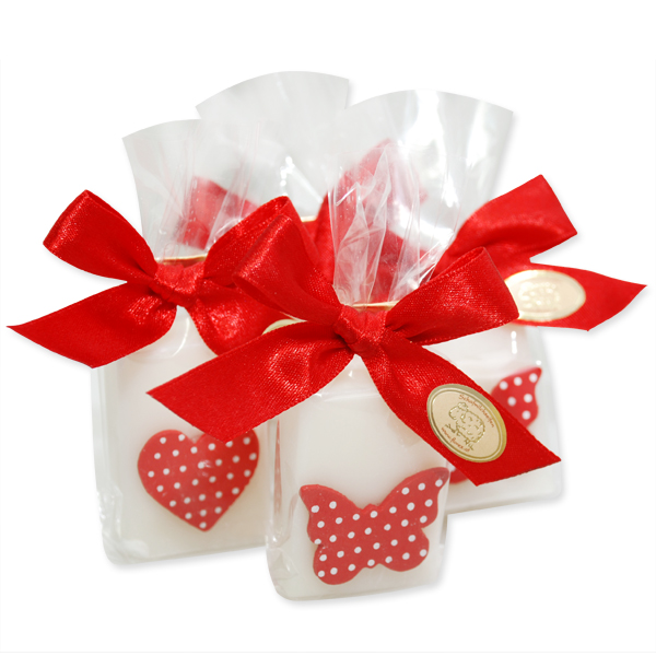 Sheep milk guest soap 25g decorated with a heart/butterfly in a cellophane, Classic 