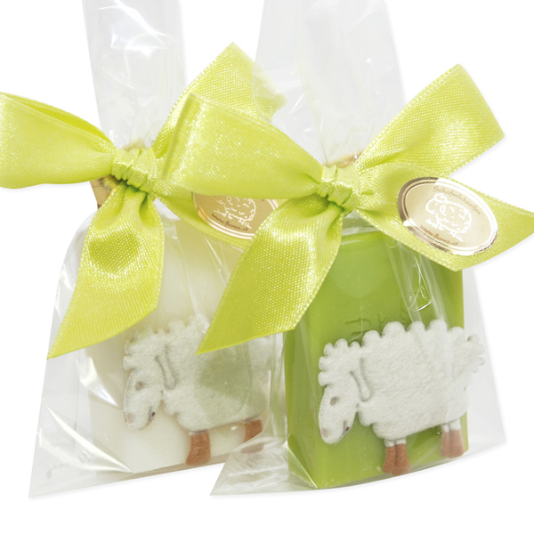 Schafmilchseife Gästeseife 25g dekoriert mit Filzschaf  in Cello, Classic/Birne 