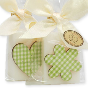 Schafmilchseife Gästeseife 25g dekoriert mit Herz/Blume in Cello, Classic 