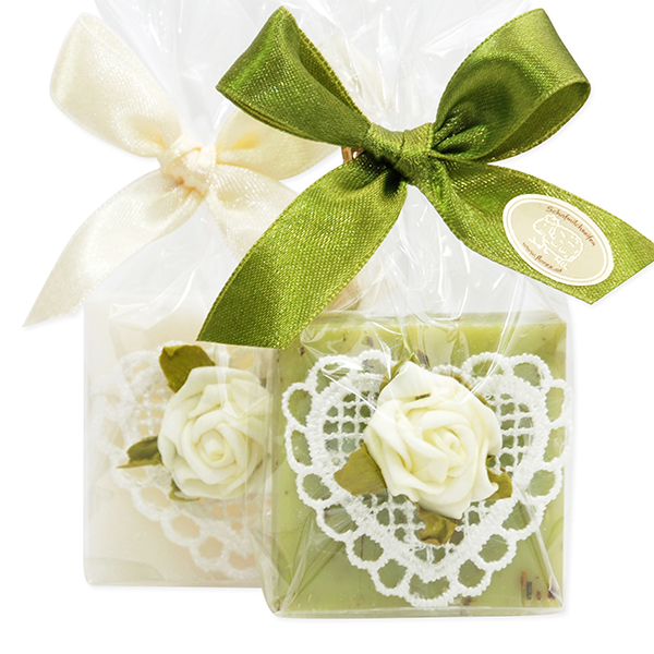 Sheep milk soap 35g decorated with a rose in a cellophane, Classic/verbena 
