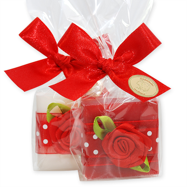 Sheep milk soap 35g decorated with a rose in a cellophane, Classic/pomegranate 