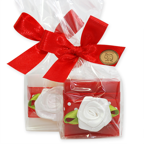 Sheep milk soap 35g decorated with a rose in a cellophane, Classic/pomegranate 