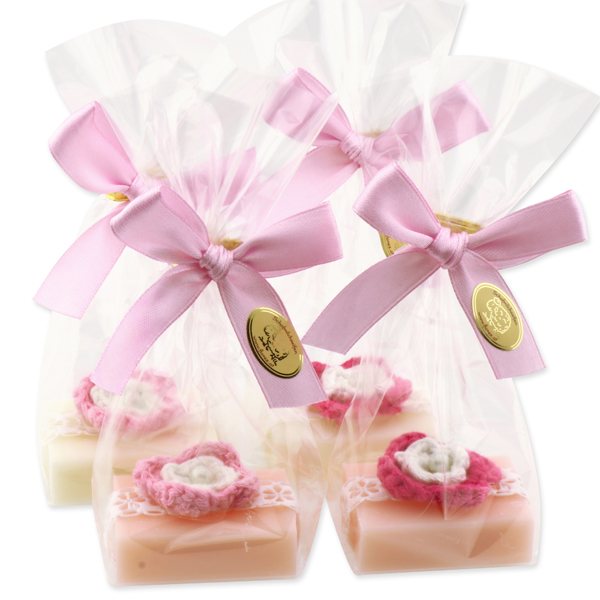 Schafmilchseife Gästeseife 25g, dekoriert mit Häkelblume, Classic/Pfingstrose 