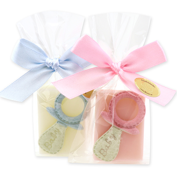 Sheep milk guest soap 25g, decorated with a dummy in a cellophane, Classic/peony 