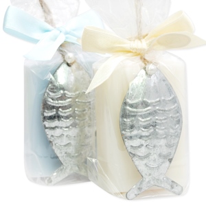 Sheep milk soap 100g, decorated with a fish in a cellophane, Classic/forget-me-not 