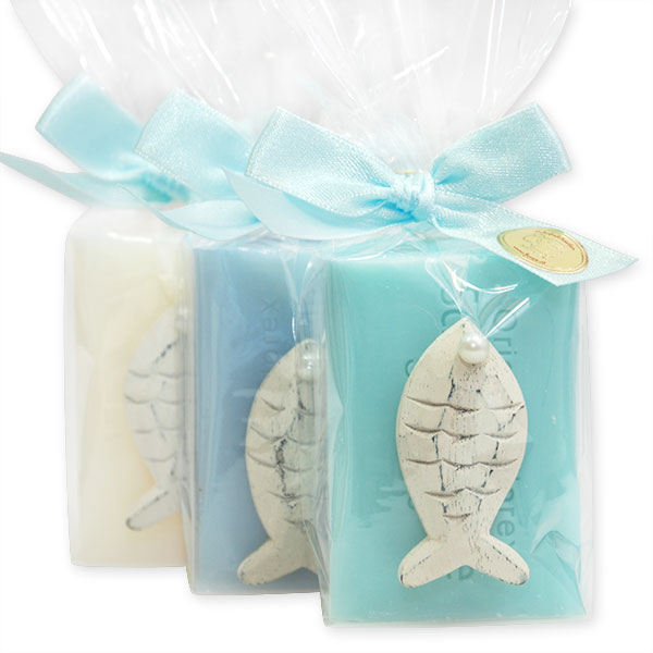 Sheep milk soap 100g, decorated with a fish in a cellophane, sorted 