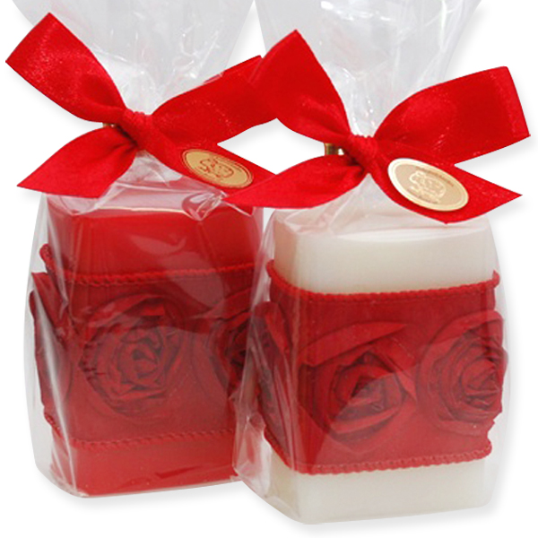 Sheep milk soap 100g, decorated with a rose ribbon in a cellophane, Classic/pomegranate 