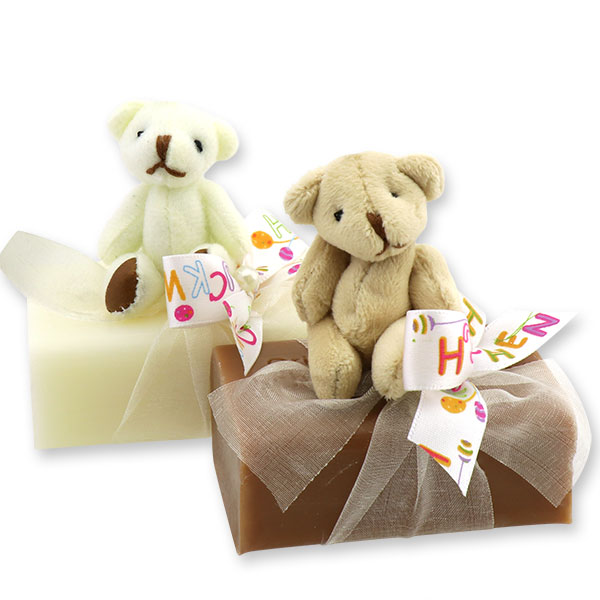Sheep milk soap 100g, decorated with a teddy bear, Classic/vanilla 