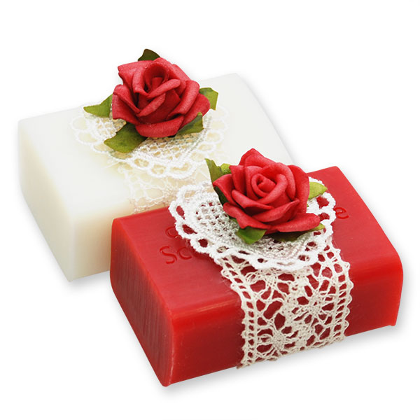 Sheep milk soap 100g, decorated with a rose, Classic/pomegranate 