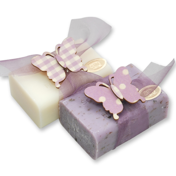 Sheep milk soap 100g, decorated with a wooden butterfly, Classic/lavender 