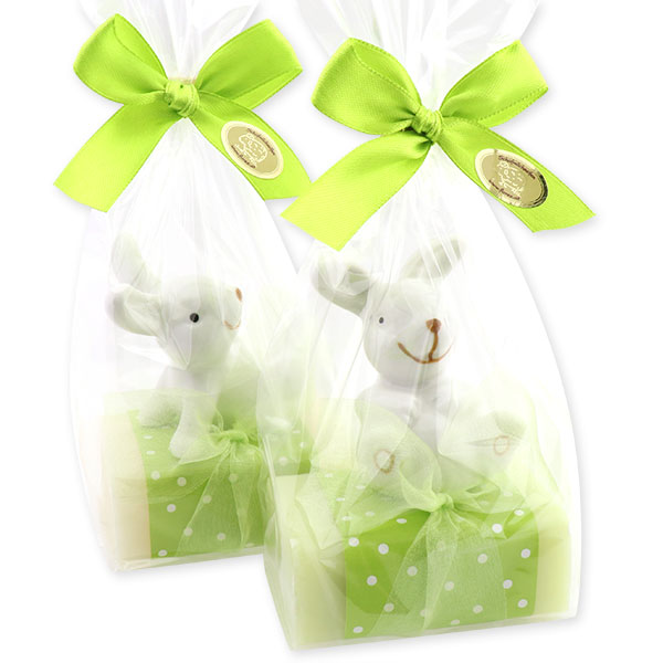 Sheep milk soap 100g, decorated with a rabbit in a cellophane, Classic/meadow flower 