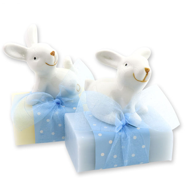 Sheep milk soap 100g decorated with a rabbit, Classic/'forget-me-not' 
