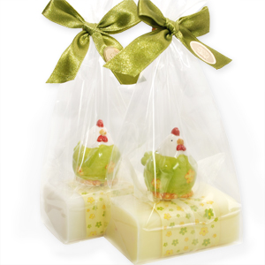 Sheep milk soap 100g decorated with a hen in a cellophane, Classic/cowslip 