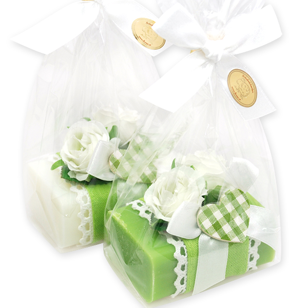 Sheep milk soap 100g, decorated with roses in a cellophane, Classic/pear 