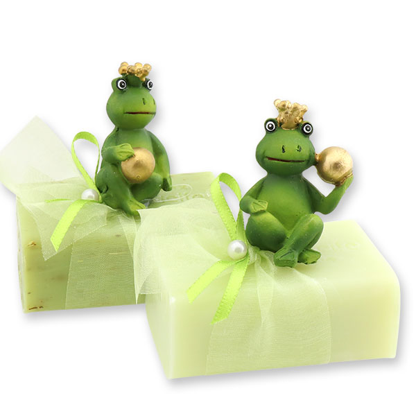 Sheep milk soap 100g, decorated with a frog prince, Verbena/meadow flower 