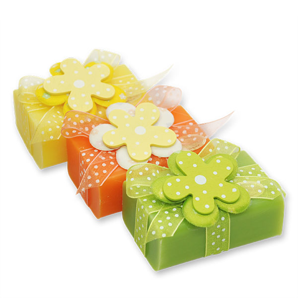 Sheep milk soap 100g, decorated with a flower, sorted 