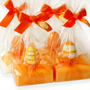 Schafmilchseife eckig 100g dekoriert mit Osterei in Cello, Classic/Orange 