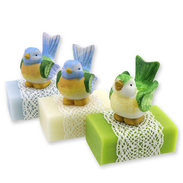 Sheep milk soap 100g, decorated with a bird, sorted 