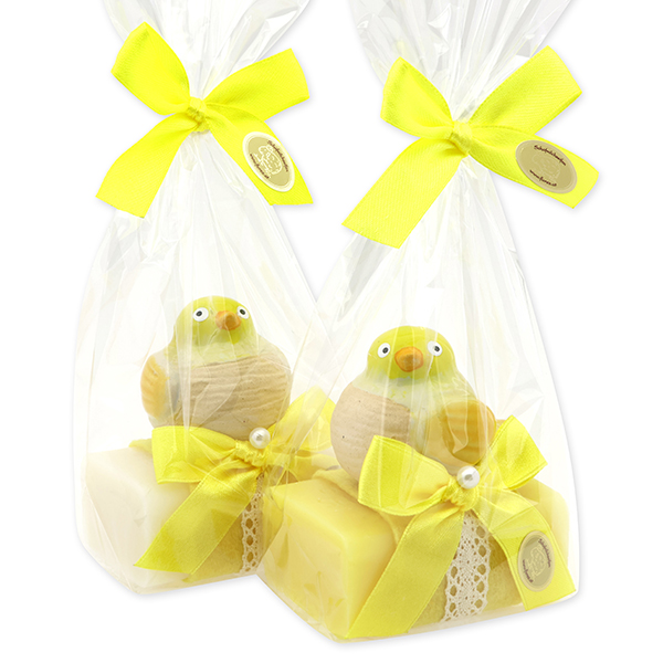 Sheep milk soap 100g decorated with a button in a cellophane, Classic/Grapefruit 