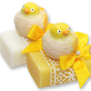 Sheep milk soap 100g, decorated with a bird, Classic/grapefruit 