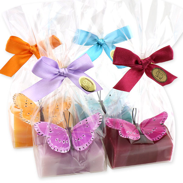 Sheep milk soap 100g, decorated with a butterfly in a cellophane, sorted 