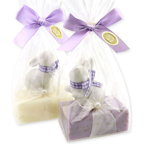 Sheep milk soap 100g, decorated with a rabbit in a cellophane, Classic/lavender 