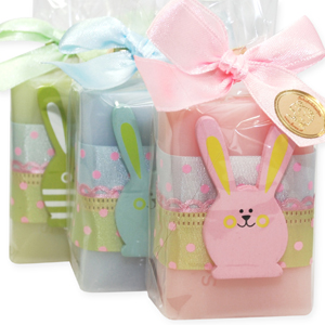 Sheep milk soap 100g decorated with a wooden rabbit in a cellophane, sorted 