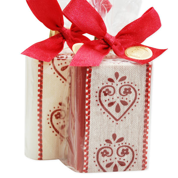 Sheep milk soap 100g decorated with a heart ribbon in a cellophane, Classic/pomegranate 