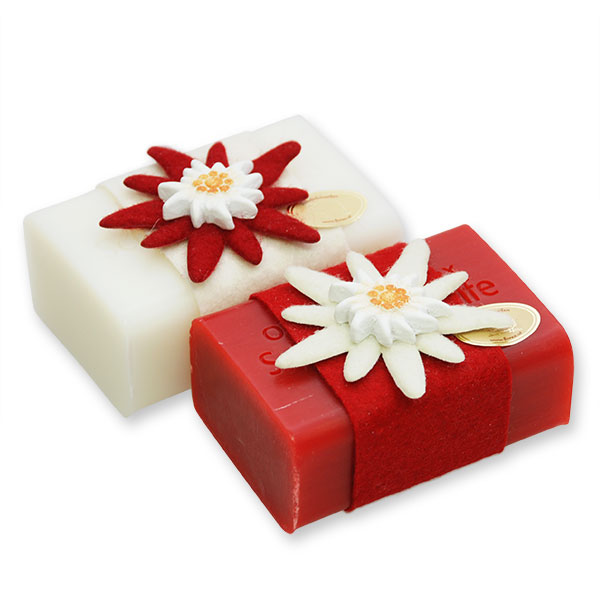 Sheep milk soap 100g, decorated with an edelweiss, Edelweiss/pomegranate 