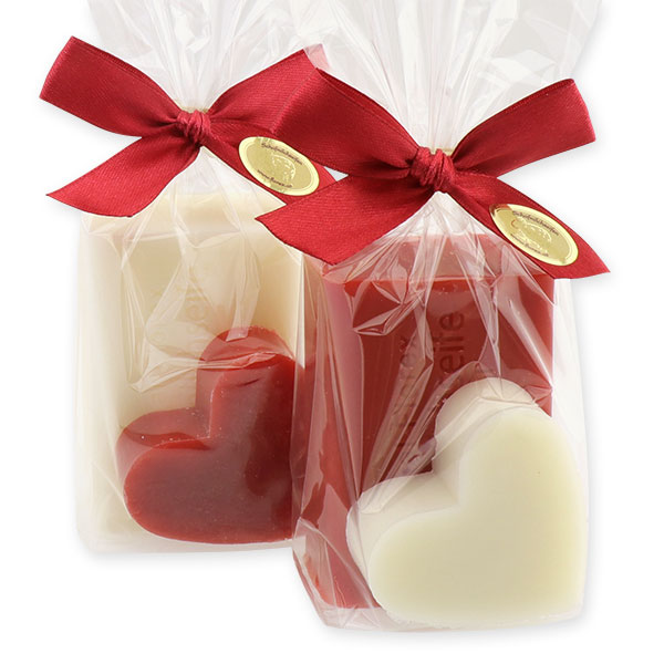 Sheep milk soap 100g, decorated with a heart 23g in a cellophane, Classic/pomegranate 