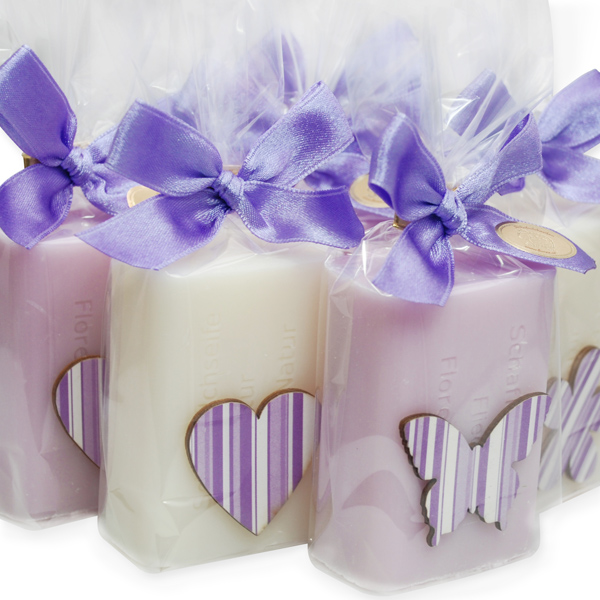 Sheep milk soap 100g, decorated with wooden decorations in a cellophane, Classic/lilac 