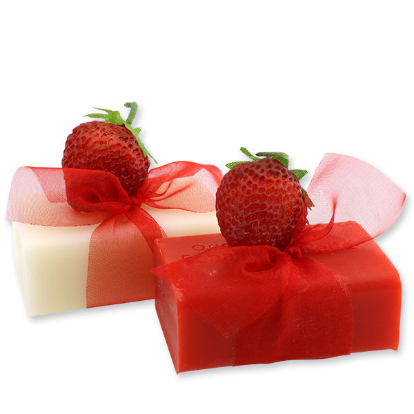 Schafmilchseife eckig 100g, dekoriert mit Erdbeere, Classic/Erdbeere 