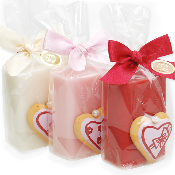 Sheep milk soap 100g, decorated with a decorative biscuit heart in a cellophane, sorted 