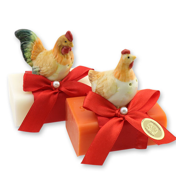 Sheep milk soap 100g, decorated with a rooster, Classic/bloodorange 