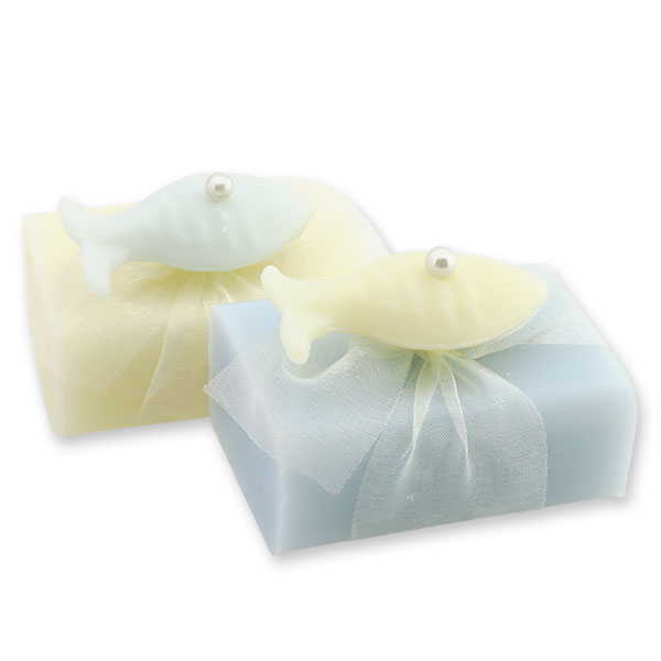 Sheep milk soap 100g, decorated with a soap fish 8g, Classic/'forget-me-not' 
