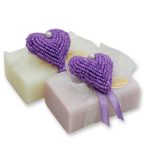 Sheep milk soap 100g, decorated with a heart, Classic/lilac 