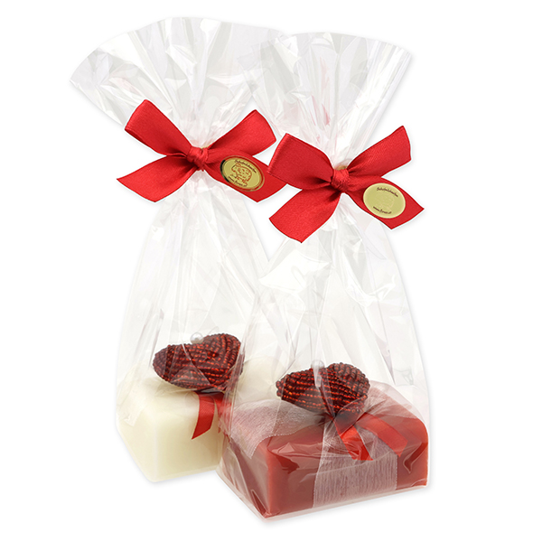 Sheep milk soap 100g, decorated with a pearl heart in a cellophane, Classic/pomegranate 