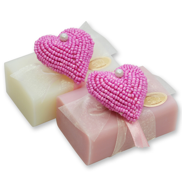 Sheep milk soap 100g, decorated with a heart, Classic/cherry blossom 