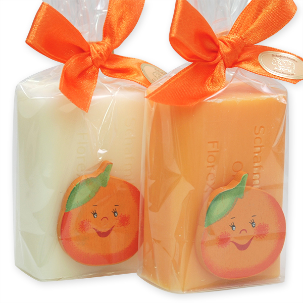 Schafmilchseife eckig 100g, dekoriert mit Orange in Cello, Classic/Orange 