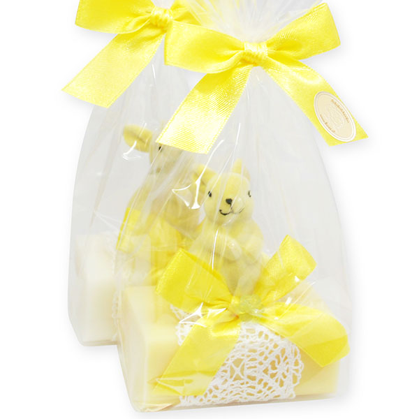 Sheep milk soap 100g decorated with a rabbit in a cellophane, Classic/chamomile 
